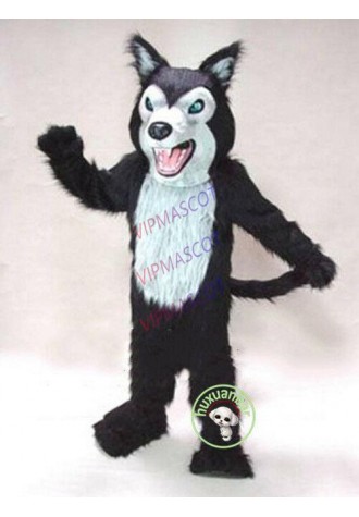 Professional Long Fur Black Wolf Mascot Costume Fox Dog Adult Fancy Suit Unisex