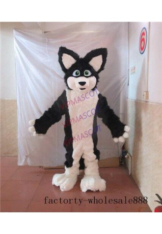 Long Fur Black Dog Mascot Costume Adult Halloween Fox Animal Cosplay Suit Unisex