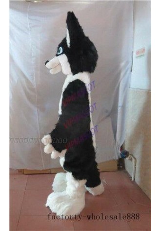 Long Fur Black Dog Mascot Costume Adult Halloween Fox Animal Cosplay Suit Unisex