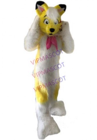 Hot Yellow Husky Card Dog Mascots Costume Adult Mascots Costume Fancy Dress Gift