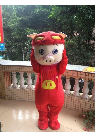 red Pig boy GG Bond Mascots Costume New Year  Party Cosplay  Adults Size Outfits