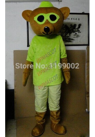 Halloween Yellow/Green Wear Glasses Bear Mascot Costume Party Clothing Adults