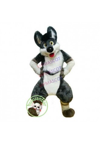Vivid Grey Dog Mascot Costume Adult Animal Costume Fur Suit Free Shipping A