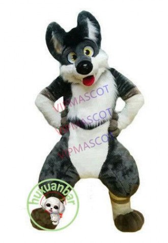 Vivid Grey Dog Mascot Costume Adult Animal Costume Fur Suit Free Shipping A