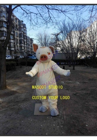 White Pig Mascot Costume Suit Cosplay Party Game Fancy Dress Outfit Adult Parade