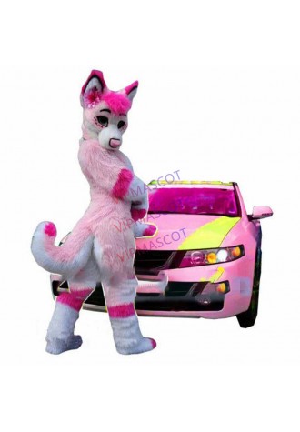 Pink Husky Dog Mascot Costume Cosplay Party Wolf Fox Character Fancy Dress Adult