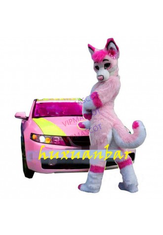 Pink Husky Dog Mascot Costume Cosplay Party Wolf Fox Character Fancy Dress Adult