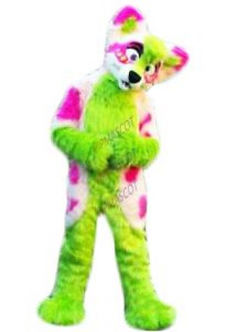 Long Fur Fox Green Husky Dog Mascot Costume Suit Party Adults Cosplay Dress