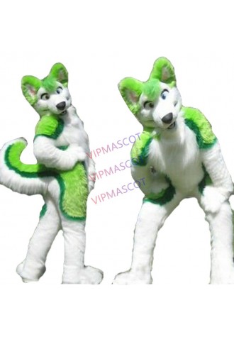 Halloween Long Fur Green Husky Dog Mascot Costume Fox Adults Fancy Suit Unisex