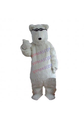 New listingGlasses White Polar Bears Mascot Costume Halloween Outfit Fancy Dress Suit Adult