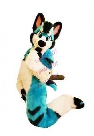 Blue Long Fur Husky Dog Fursuit Mascot Costume Suit Cosplay Fancy Dress Adults #