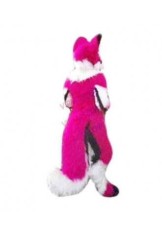 Red Husky Mascot Costume Adult Wolf Fox Dog Costume Profession Long Fur Dress A+