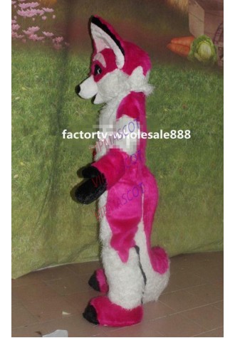 Red Husky Mascot Costume Adult Wolf Fox Dog Costume Profession Long Fur Dress A+
