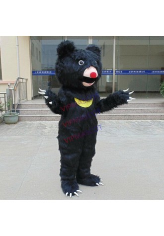 Long Fur Black Bear Mascot Suit Animal Adults Cosplay Costume Outfit Party Dress