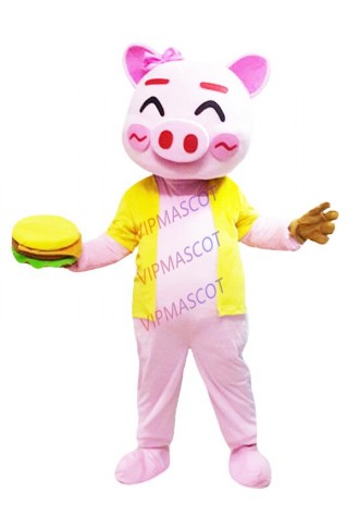 Pink Happy Pig Mascot Costumes Cartoon Animal Parade Outfits Dress Cosplay Party