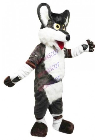 Xmas Long Fur Brown Husky Dog Mascot Costume Christmas Fox Adult Fancy Suit Gray