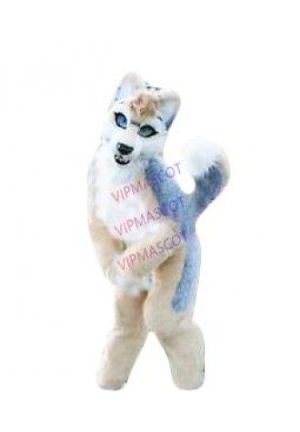 Long Fur Beige Husky Dog Fox Fursuit Mascot Costume Cosplay Fancy Dress Adults