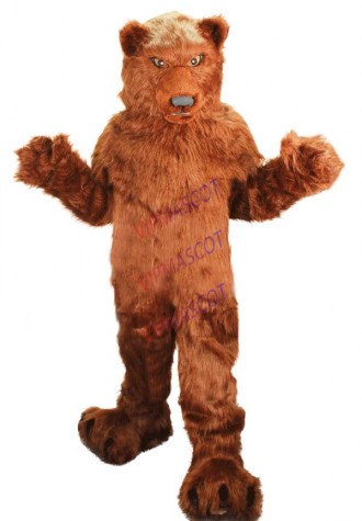 mascot Long Hair Plush Grizzly Bear Mascot Costume Adult Size Firece Animal Carnival Party Costume Cosply Fancy Dress