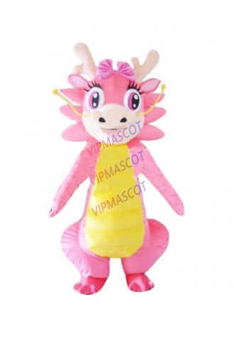 Hot sale Cute Adult cartoon cute pink happy dragon mascot costume suit fancy dress mascot party costumes