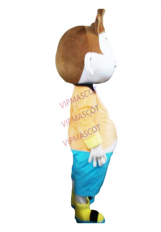 New arrival Cute Adult cute brown hair boy mascot fancy dress costumes Halloween cartoon party costumes