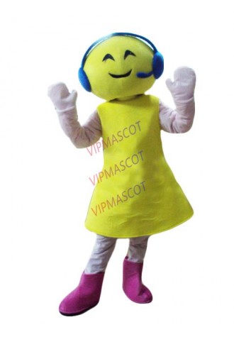 HOT Cute Adult lovely yellow dress music girl mascot fancy dress costumes Halloween cartoon party costumes
