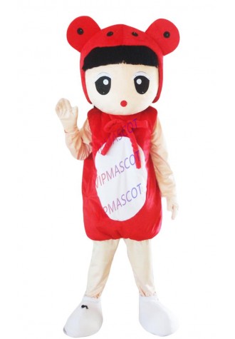 Latest high quality red girl with coat Mascot Costume Adult Size Fancy Dress Suit Mascot Costume Holiday special clothing