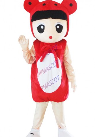 Latest high quality red girl with coat Mascot Costume Adult Size Fancy Dress Suit Mascot Costume Holiday special clothing