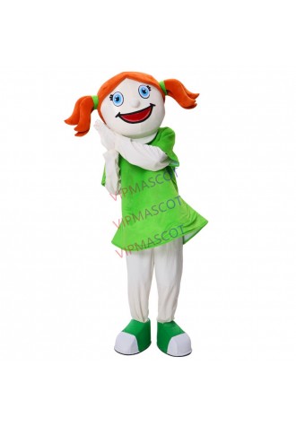 Hot Sale cute smiling  face girl Mascot Costume orange hair with green dress Cartoon Character Party Dress Costume for Halloween