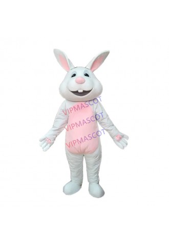 Adult Pink White Rabbit Mascot Costume Carnival Festival Commercial Advertising Party Dress With Fan In Head