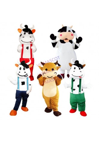 White and Black Milk Cow Mascot Costume Bull Calf Ox Mascot Milk Fancy Dress Costumes Adult Suit Size for Halloween Party Event