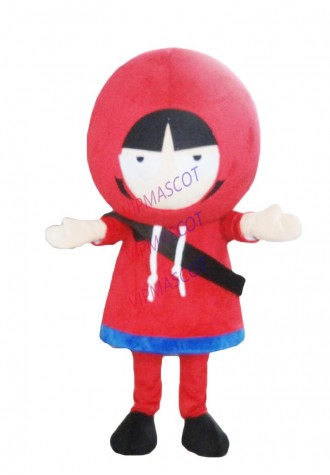 Latest high quality Beautiful Red Little Girl Mascot Costume With Red Cute Hat Short Black Hair Holiday special clothing