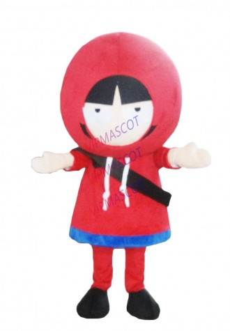 Latest high quality Beautiful Red Little Girl Mascot Costume With Red Cute Hat Short Black Hair Holiday special clothing