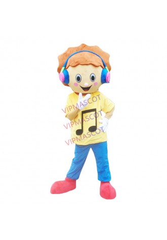 Yellow Dress Boy Mascot Costume Music Boy with Headphones Mascot Costumes for Adult Size for Carnival Halloween Party Events