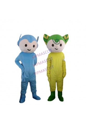 mascot 2pcs Extraterrestrial Alien Mascot Costume Blue and Yellow Extraterrestrial Mascotte Outfit Suit EMS FREE SHIPPING