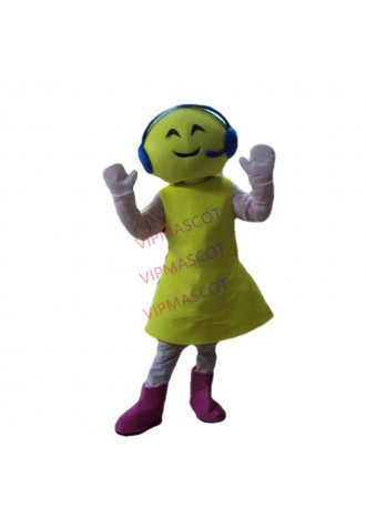 HOT Cute Adult lovely yellow dress music girl mascot fancy dress costumes Halloween cartoon party costumes