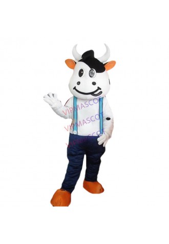 Hot sale Foam Adult New lovely blue suspenders Dairy milk cow Mascot Costume Fancy Dress ADULT festive costumes