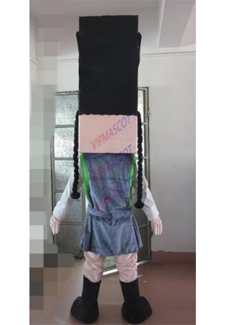 Latest high quality Pretty Red Girl Mascot Costume   Young Girl Maid Adult With Long Black Braid Big Eyes Party special clothing