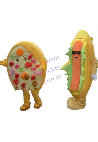 mascot 1 pair of Hambuger and Pizza Food Mascot Costume New Style Pizza and Hambuger Mascotte Outfit Suit EMS FREE SHIPPING