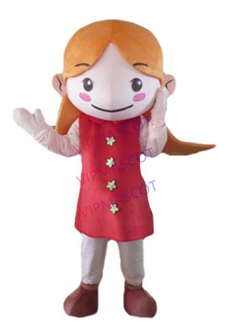 Cute Pink Lassock Young Little Girl Mascot Costume Adult Size Yellow Long Hairs Pink Bowknot Headdress Pink Pants