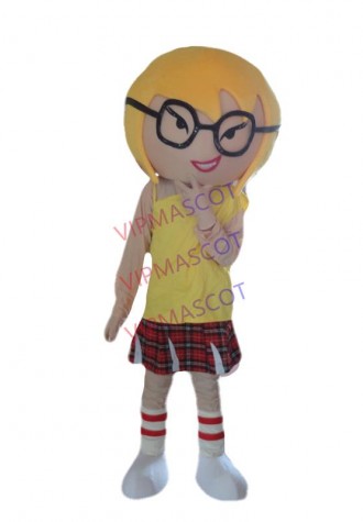 Latest high quality Attractive Girl with Glasses Mascot Costume Cartoon Character Mascot Outfit Suit Holiday special clothing