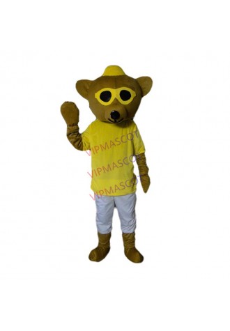 New Style Brown Bear Mascot Costume Adult With Big Yellow Glasses Khaki Mouth Happy Face Fancy Dress