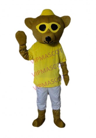 New Style Brown Bear Mascot Costume Adult With Big Yellow Glasses Khaki Mouth Happy Face Fancy Dress