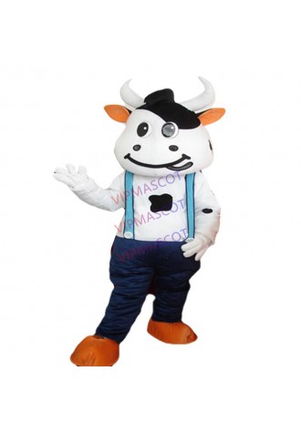 White and Black Milk Cow Mascot Costume Bull Calf Ox Mascot Milk Fancy Dress Costumes Adult Suit Size for Halloween Party