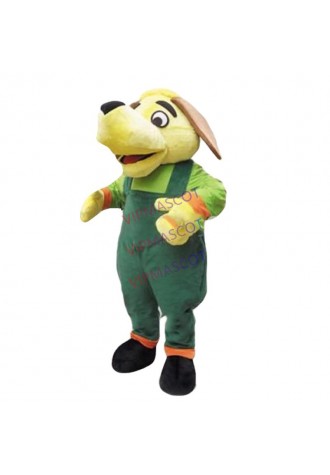 mascot Green Suspender Trousers Yellow Dog Mascot Costume Yellow Puppy With Green Overalls Mascotte Outfit Suit