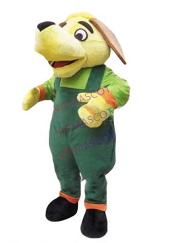 mascot Green Suspender Trousers Yellow Dog Mascot Costume Yellow Puppy With Green Overalls Mascotte Outfit Suit