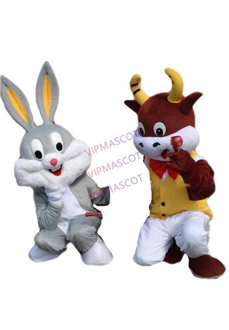 New arrival Cartoon Adult lovely rabbit and cow Mascot Fancy Dress party Costume adult size