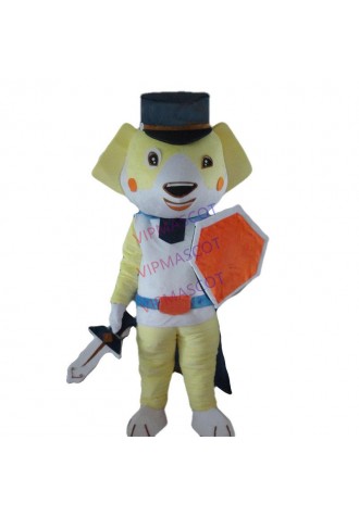shooting yellow dog taking a sword mascot costume adult dog costume for Halloween party event