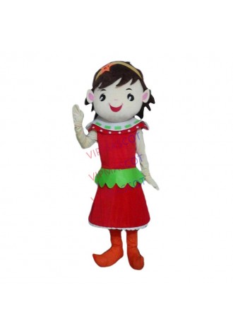 red Girl Mascot Costume With Red Skirt Small Shoes