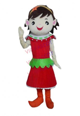 red Girl Mascot Costume With Red Skirt Small Shoes