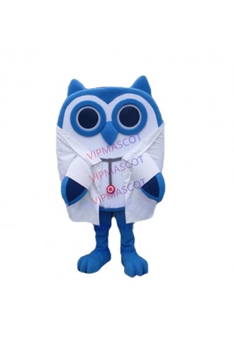 Cute Blue Owl Doctor Mascot Costume Adult Size Cartoon Owl Theme Heath CARE MASCOTTE Carnival Fancy Dress Kits Suit 2469